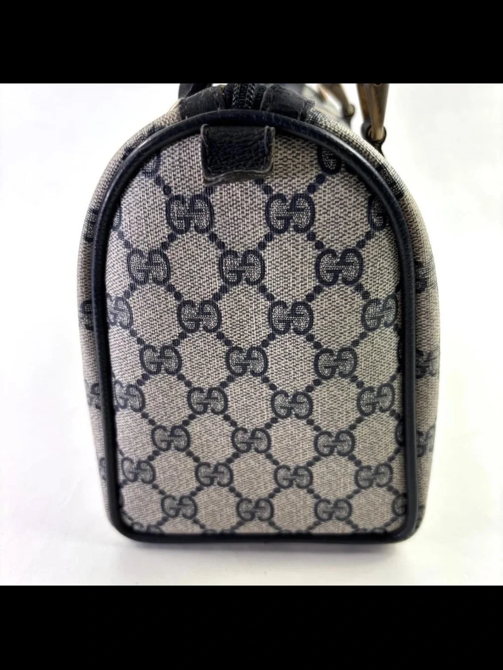 Gucci Beige GG Canvas Satchel with Navy and Red Web Stripe